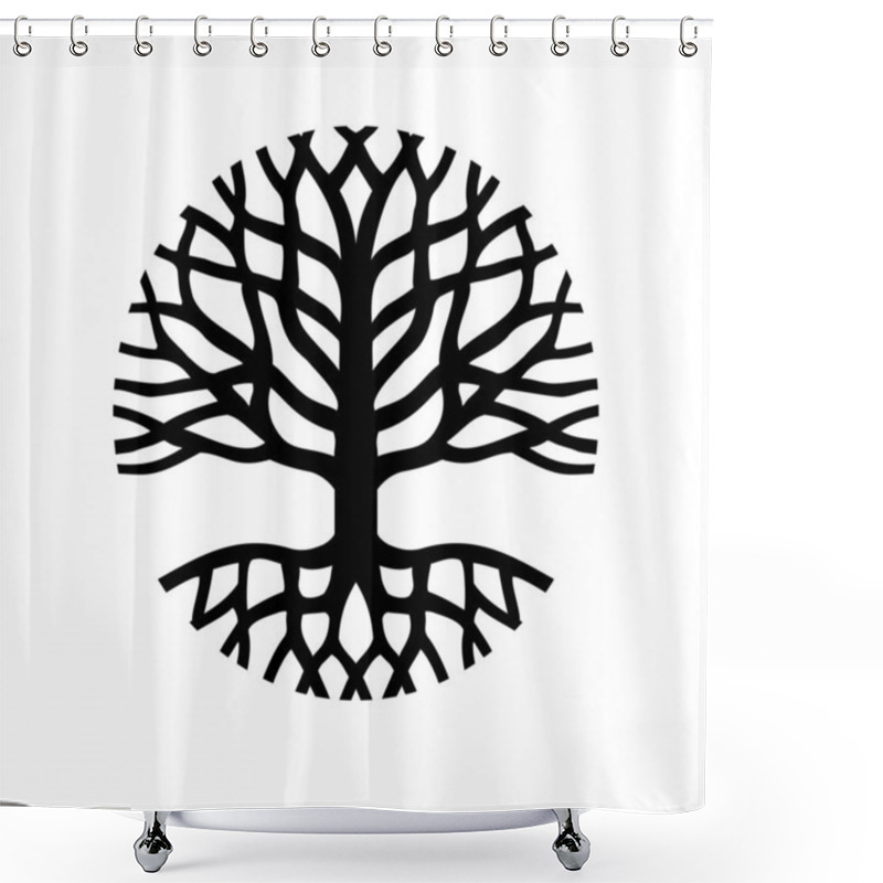 Personality  Round Tree Of Life With Roots,branches.Vector Black Circle Icon Outline Silhouette Drawing.Family Logo  Sign Design.Tattoo.Print Decor.Vinyl Wall Sticker Decal.Plotter Laser Cutting. DIY. Cut File. Shower Curtains