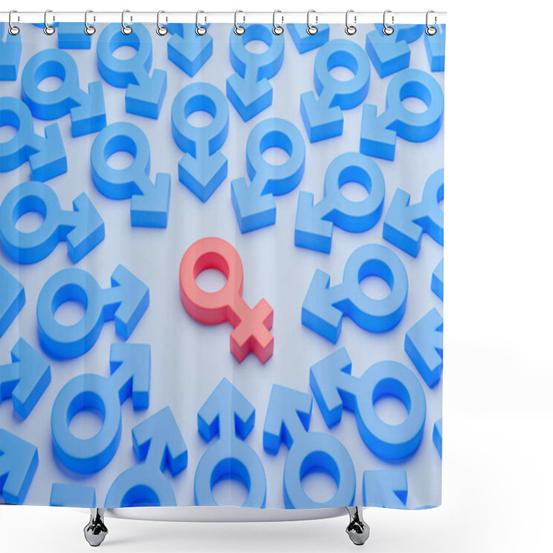 Personality  Choosing A Boyfriend. Choosing A Sex Partner. Many Men Around One Woman, Gender Symbols. 3d Render Shower Curtains