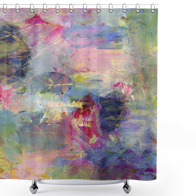 Personality  Analog Painted Background, Textures Added Digitally Shower Curtains