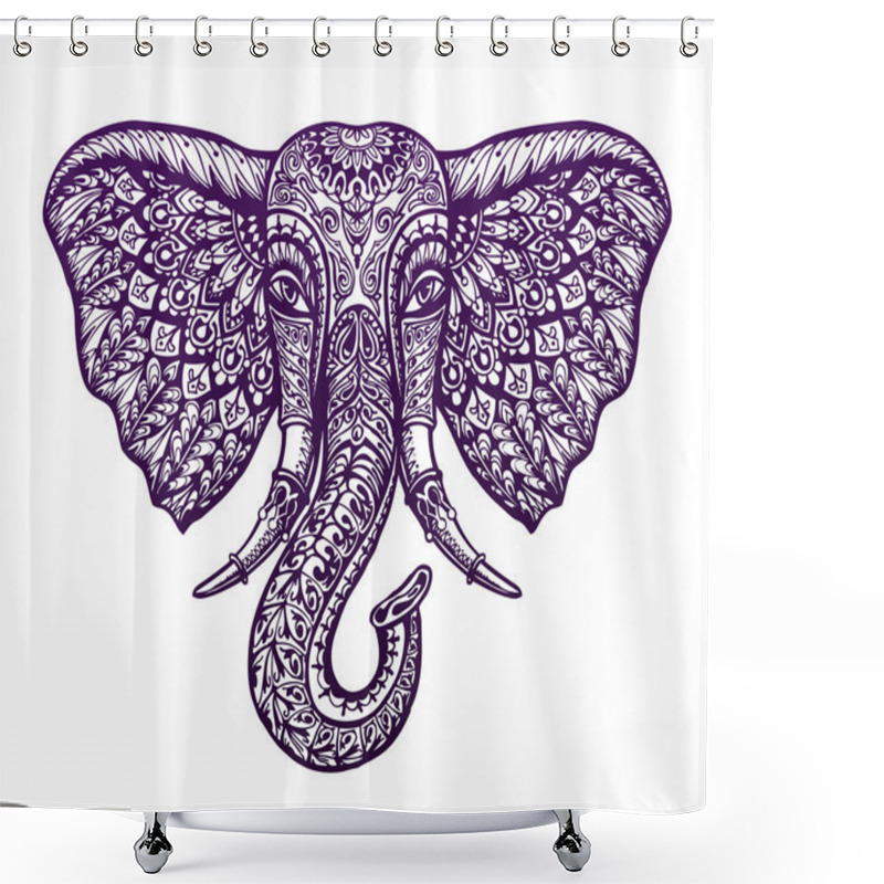 Personality  Hand Drawn Front View Head Elephant With Ornament. Vector Illustration Shower Curtains