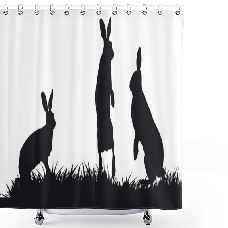 Personality  Hares Hopping On Grass - Black And White Silhouette Shower Curtains