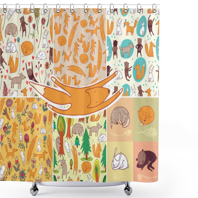 Personality  Seamless Pattern With Animals Shower Curtains