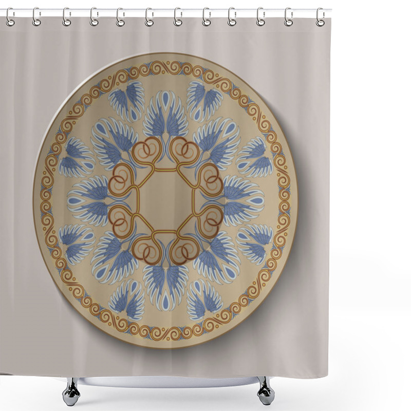 Personality  Dish With An Ornament In The Ancient Greek Style Shower Curtains