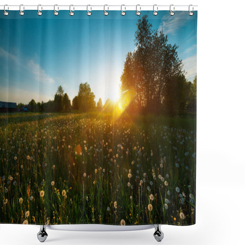 Personality  Spring Blooming Meadow With Sunset Shower Curtains