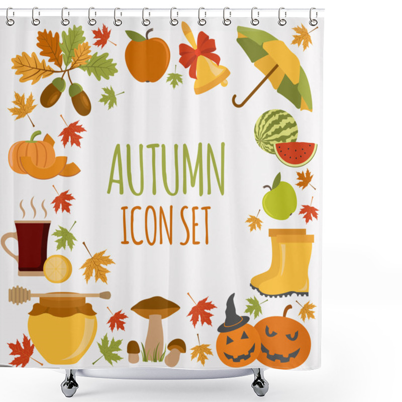 Personality  Autumn Icon Set. Halloween And Thanksgiving Day. Flat Design Shower Curtains