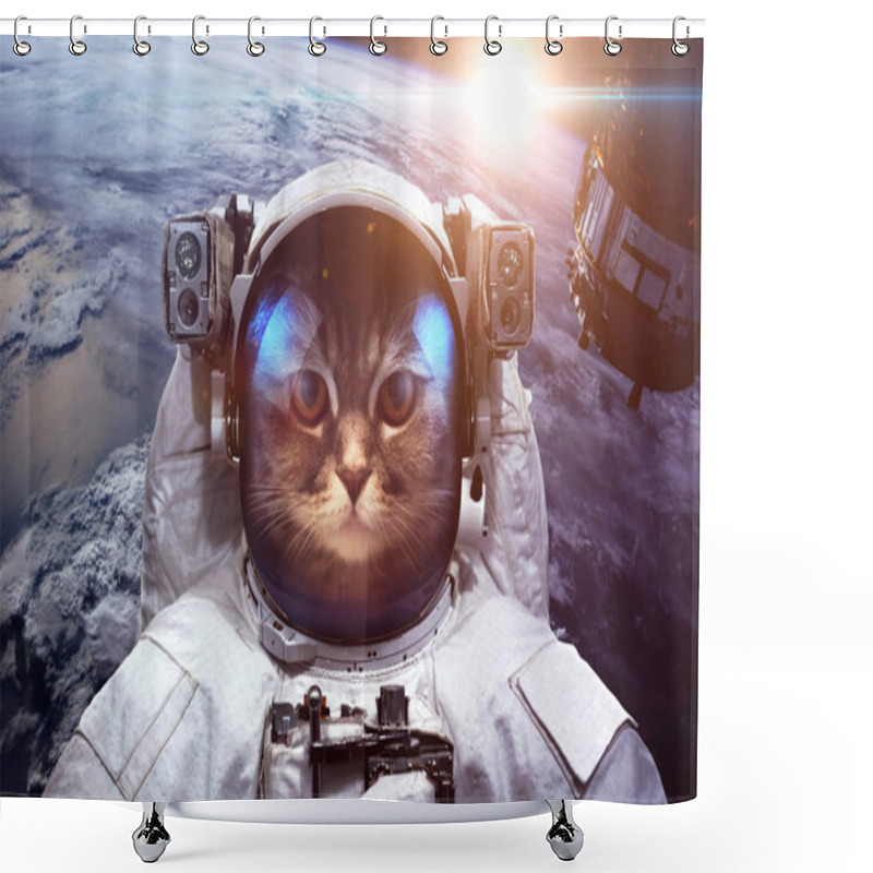 Personality  Astronaut Cat In Outer Space Against The Backdrop Of The Planet Earth. Elements Of This Image Furnished By NASA Shower Curtains