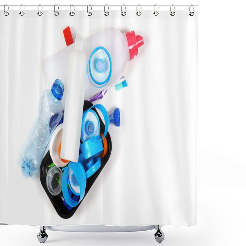 Personality  Plastic Trash.Ecology Concept. Pollution Environment Disaster. Shower Curtains