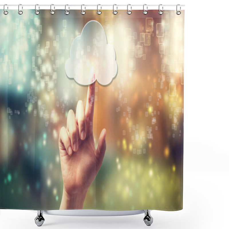 Personality  Cloud Computing Symbol Being Pressed By Hand Shower Curtains