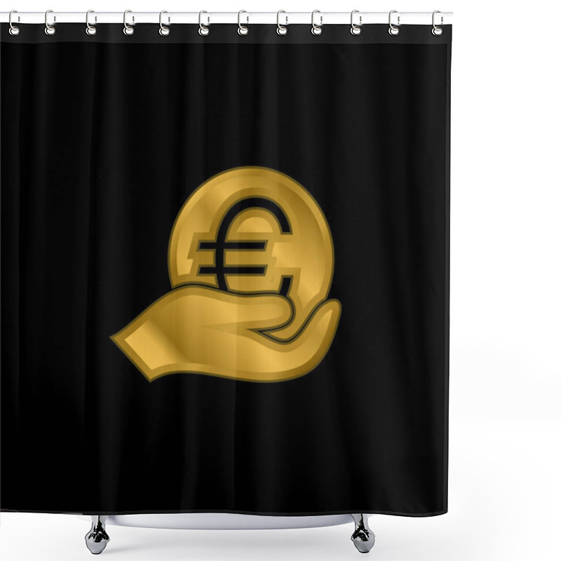 Personality  Big Euro Coin On Hand Gold Plated Metalic Icon Or Logo Vector Shower Curtains