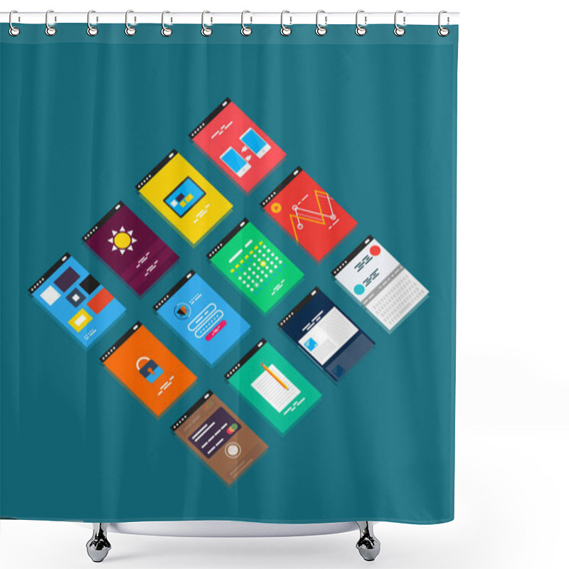 Personality  Vector Isometric Mobile App Ui Design Concept Shower Curtains