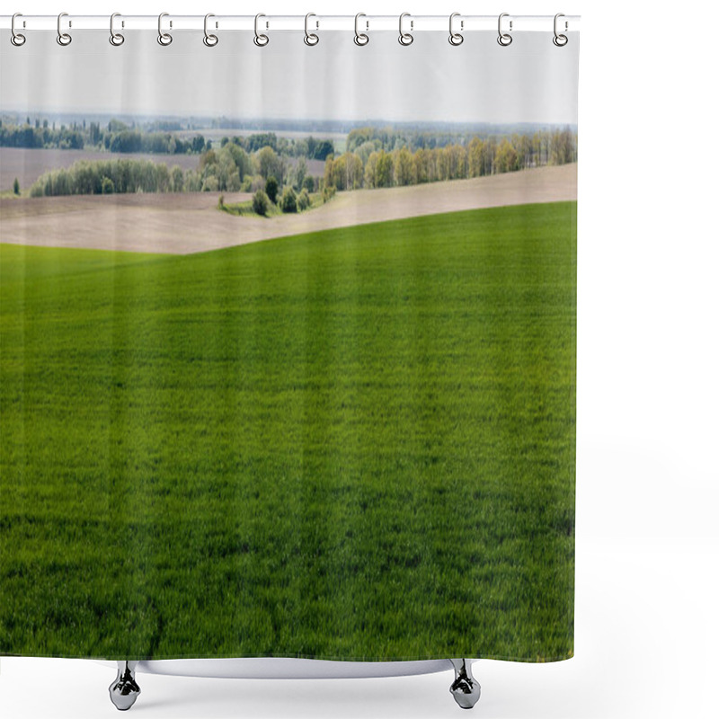 Personality  Green Trees And Bushes Near Grassy Field  Shower Curtains