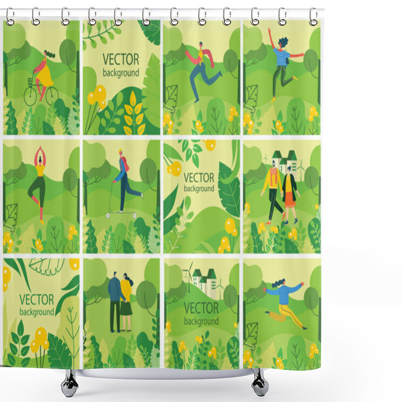 Personality  Vector Illustration Of People In Nature Posters Set Shower Curtains