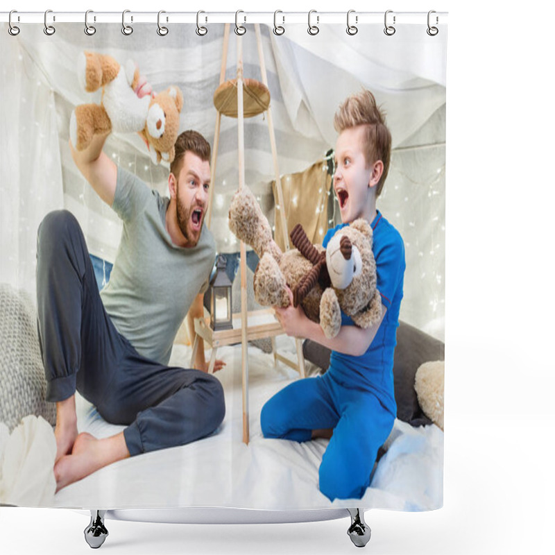 Personality  Father And Son In Blanket Fort  Shower Curtains