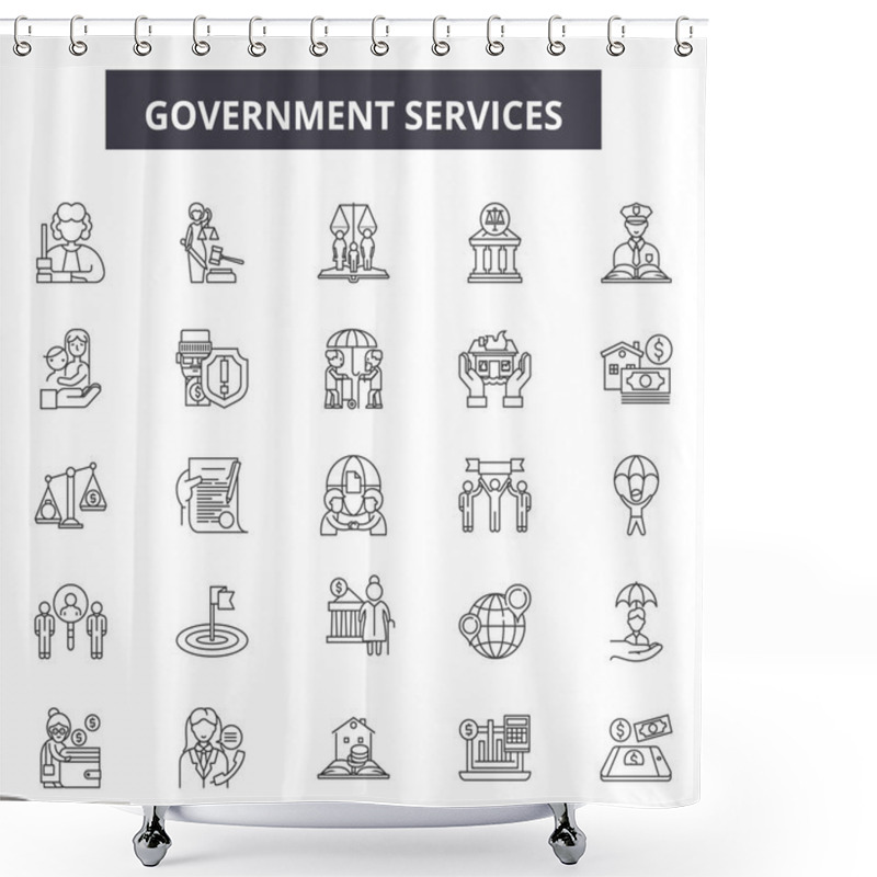 Personality  Government Services Line Icons, Signs Set, Vector. Government Services Outline Concept, Illustration: Government,service,business,education,administration,money Shower Curtains