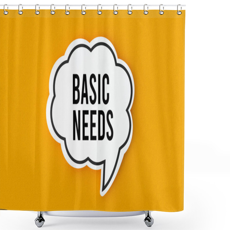 Personality  Basic Needs Concept Written In A Speech Bubble. Yellow Background, Illustration. Shower Curtains