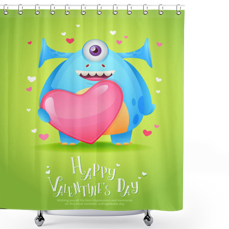 Personality  Cartoon Monster With A Heart Valentine Card Shower Curtains