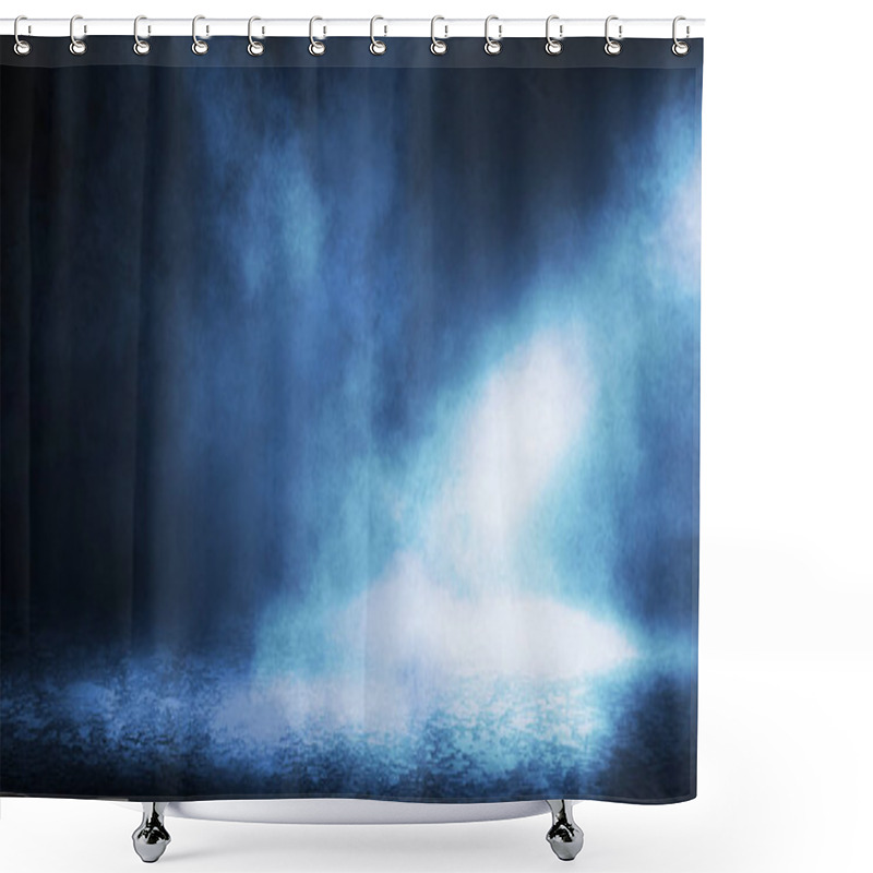 Personality  Blue Misty Dark Background. Dark Street With Smoke, Fog, Blue Spotlights, Neon. Dark Abstract Empty Background. Shower Curtains