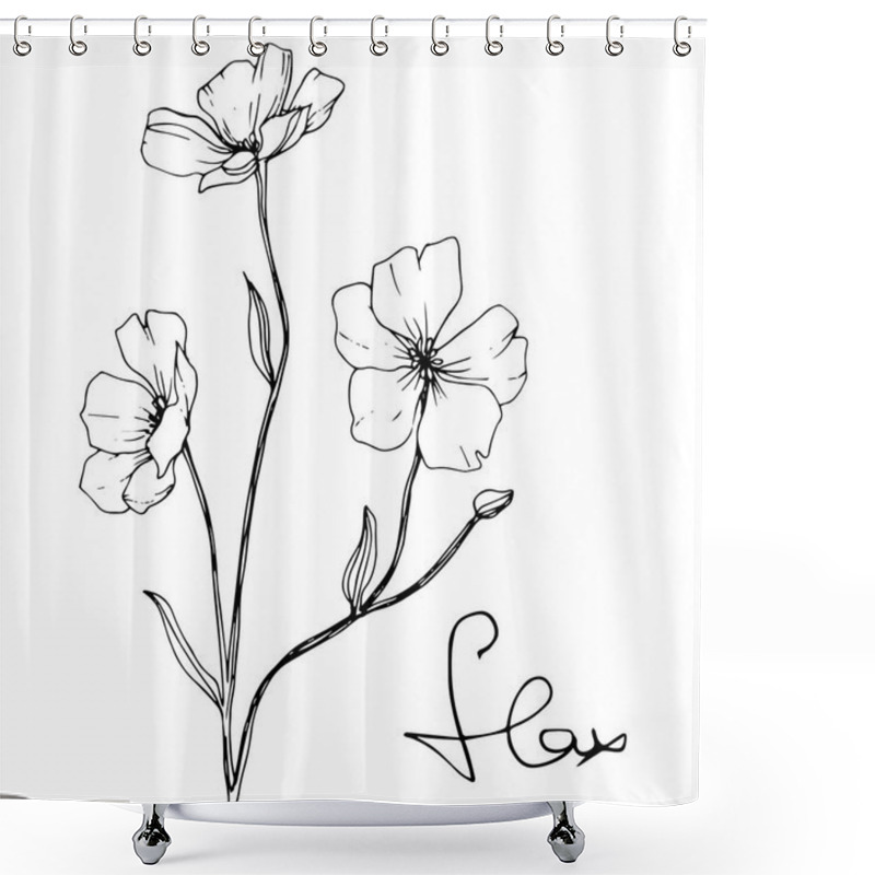 Personality  Vector. Isolated Flax Flowers Illustration Element On White Background. Black And White Engraved Ink Art. Shower Curtains