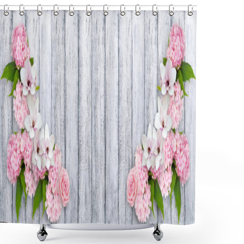 Personality  Magnolia Flowers With Roses, Hortensia And Place For Your Text Shower Curtains