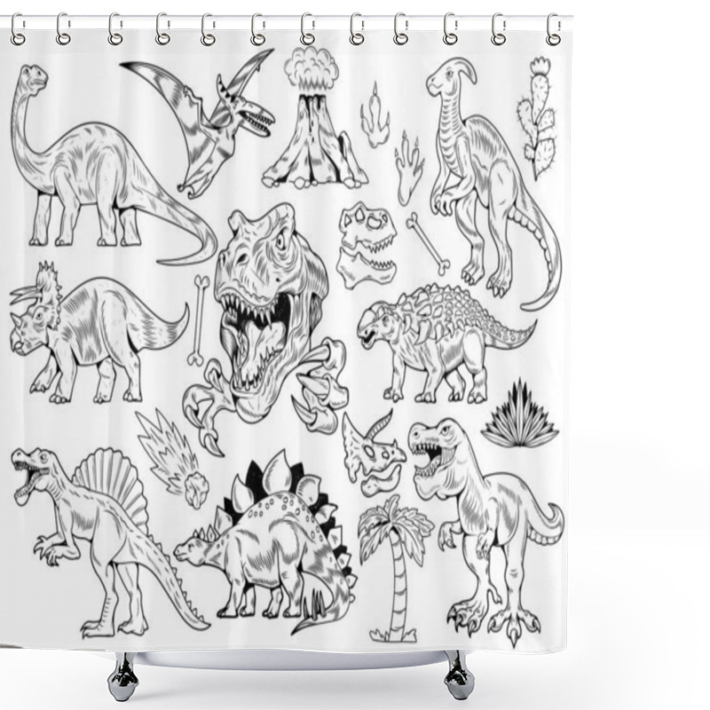 Personality  Set Collection Bundle Of Engraving Dinosaurs Shower Curtains