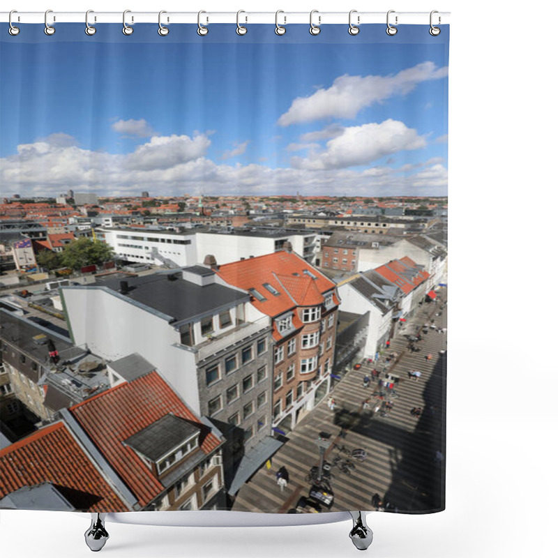 Personality  Aerial View Of A Northern European City Featuring A Long Pedestrian Avenue And Residential Rooftops Shower Curtains