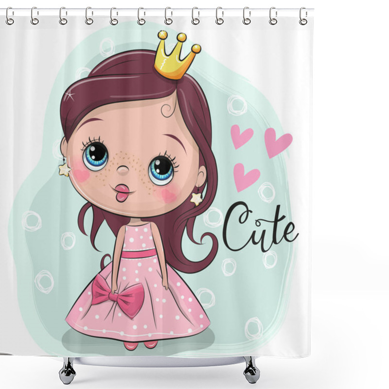 Personality  Greeting Card With Cute Cartoon Fairy Tale Princess On A Bluebackground Shower Curtains