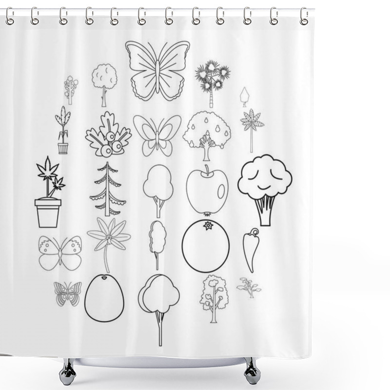 Personality  Diversity Of Flora Icons Set, Outline Style Shower Curtains