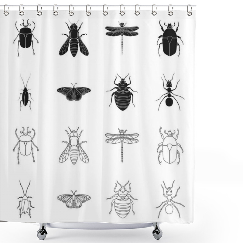 Personality  Vector Illustration Of Insect And Fly Symbol. Set Of Insect And Element Vector Icon For Stock. Shower Curtains