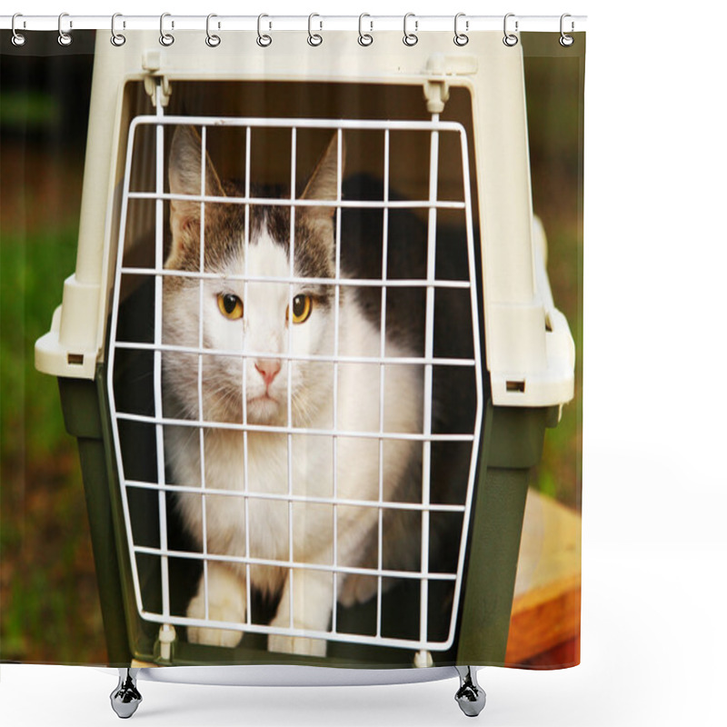 Personality  Male Cat In Crater Carrier Close Up Photo Shower Curtains