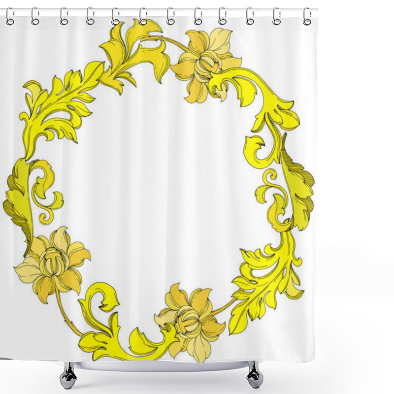 Personality  Vector Golden Monogram Floral Ornament. Black And White Engraved Ink Art. Frame Border Ornament Square. Shower Curtains