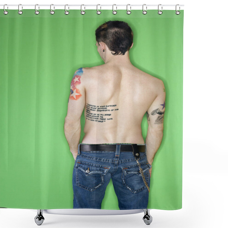 Personality  Man's Back With Tattoos. Shower Curtains