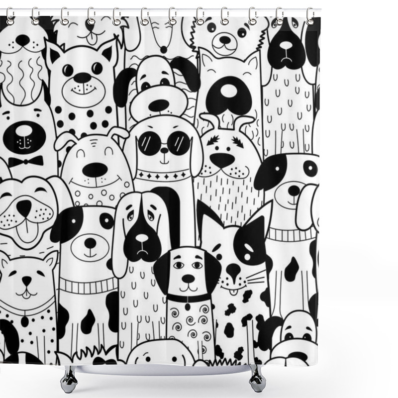 Personality  Seamless Pattern With Black And White Doodle Dogs. Shower Curtains