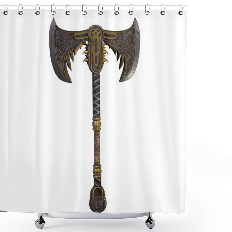 Personality  Viking Fantasy Two-handed Ax On An Isolated White Background. 3d Illustration Shower Curtains