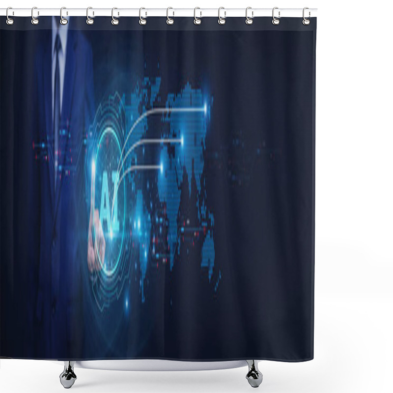 Personality  Businessman Using AI Technology For Logistic Management Improves Efficiency By Automating Route Planning And Optimizing Inventory Control, Leading To Faster Deliveries And Reduced Costs. Shower Curtains