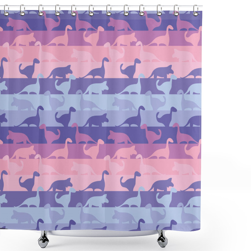 Personality  Seamless Striped Pattern With Dinosaurs In Cute Pinks And Purples Shower Curtains