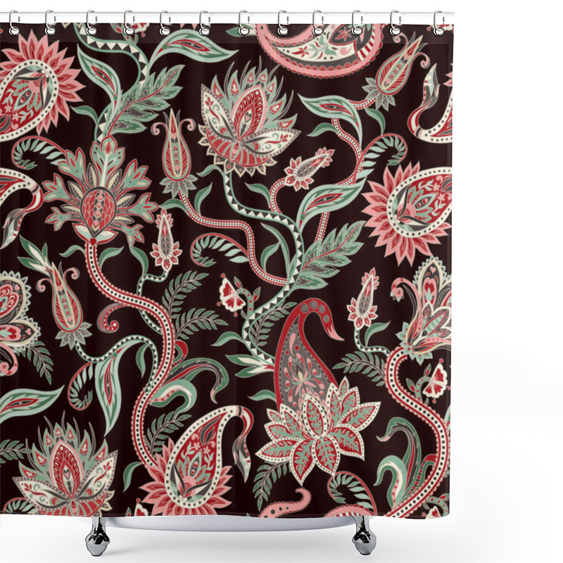 Personality  Seamless Pattern With Ethnic Ornament Elements And Paisleys. Folk Flowers And Leaves For Print Or Embroidery. Shower Curtains