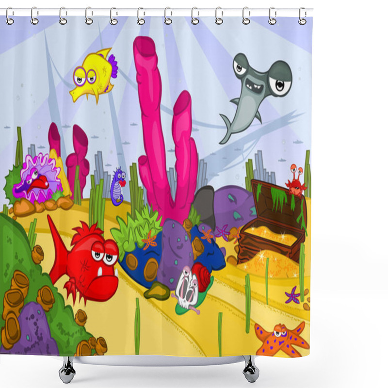 Personality  The Cartoon Sea Life Illustration. Shower Curtains