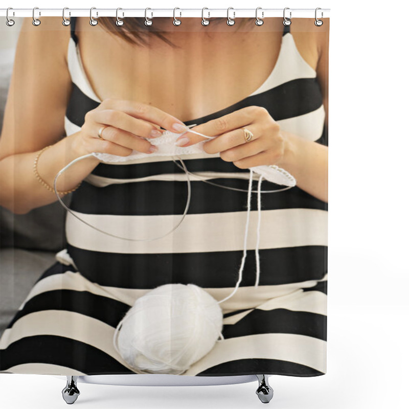 Personality  Woman Knitting At Home Shower Curtains