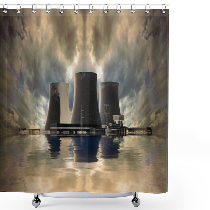 Personality  Nuclear Power Plant On The Coast. Ecology Disaster Concept. Shower Curtains