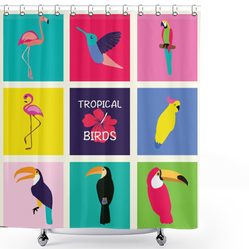 Personality  Vector Hand Drawn Tropical Set Of Birds. Shower Curtains