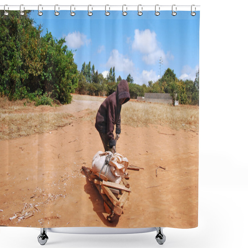 Personality  An African Child To Work With His Wheelbarrow Shower Curtains