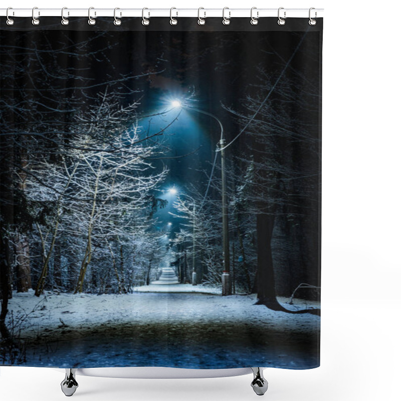 Personality  Trees Covered With Snow In The Winter Night Shower Curtains