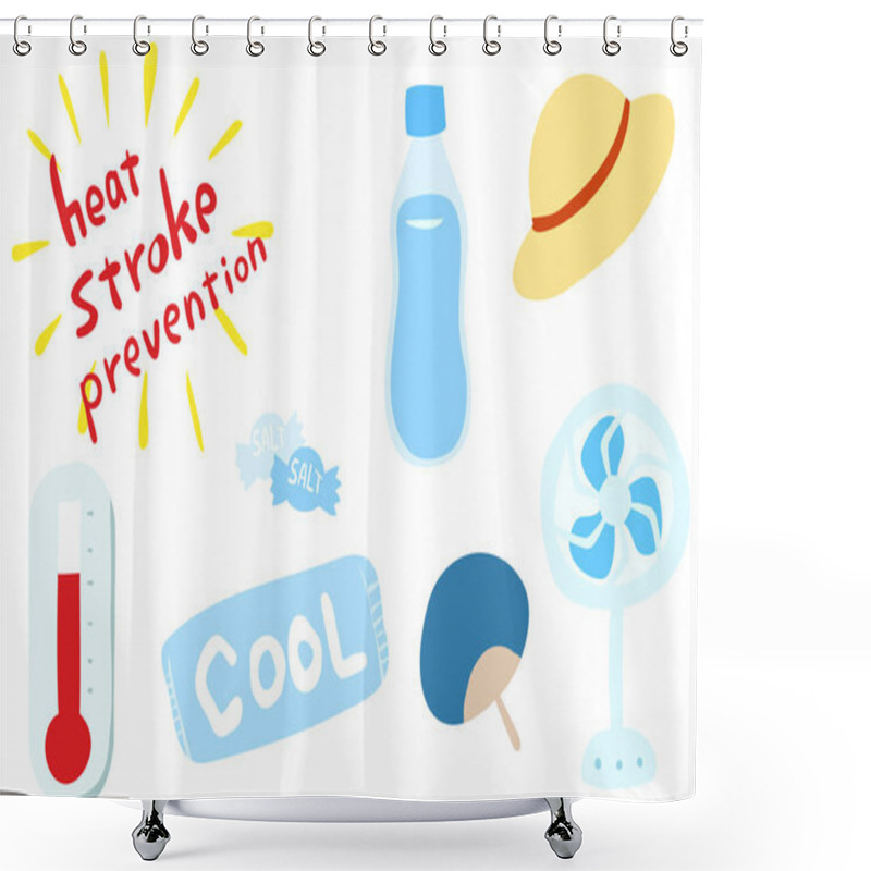 Personality  A Set Of Goods For Heat Stroke Measures: Water, Candy, And A Cooler, A Straw Hat And A Fan Shower Curtains