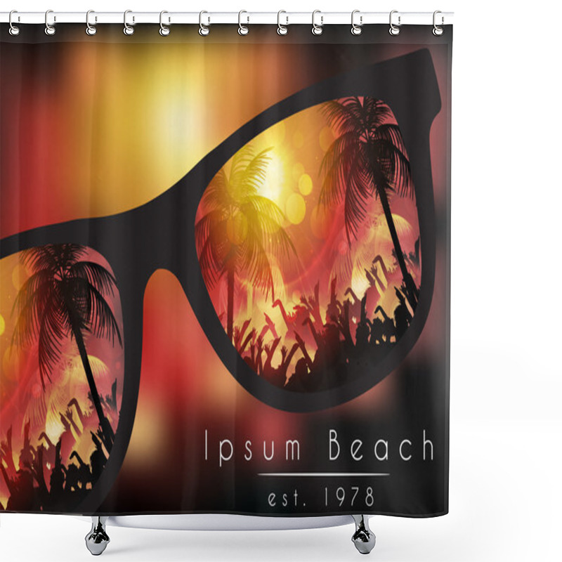 Personality  Summer Beach Party Flyer Design With Sunglasses On Blurred Background - Vector Illustration Shower Curtains