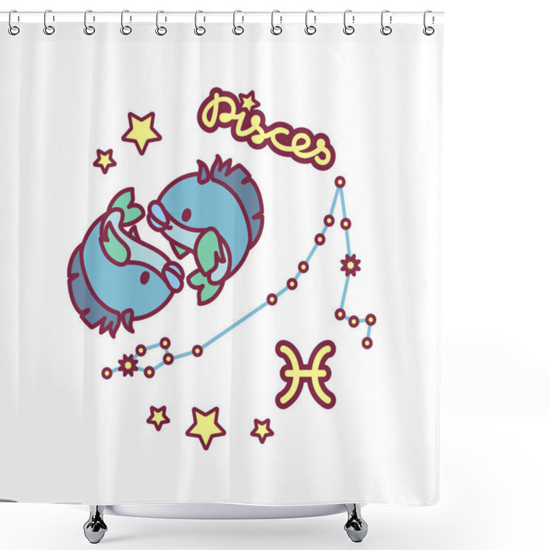 Personality  Vector Cute Zodiac Sign: Pisces Constellation Shower Curtains