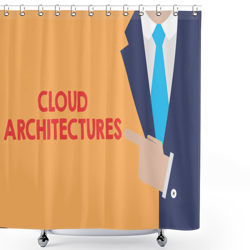 Personality  Writing Note Showing Cloud Architectures. Business Photo Showcasing Various Engineered Databases Softwares Applications Shower Curtains