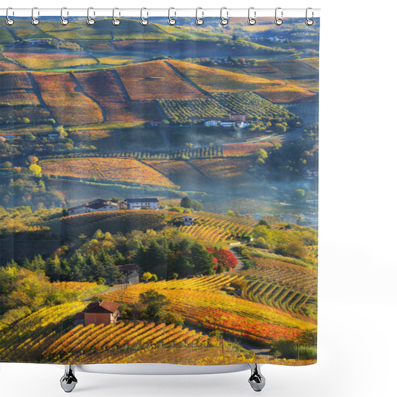 Personality  Rural Houses And Autumnal Vineyards In Piedmont, Italy. Shower Curtains