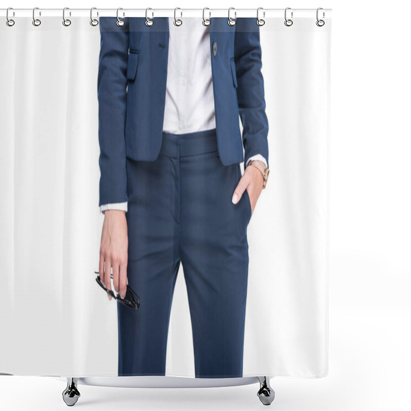 Personality  Businesswoman Holding Eyeglasses Shower Curtains