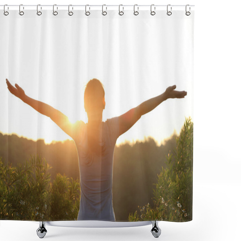 Personality  Thankful Woman Open Arms Shower Curtains