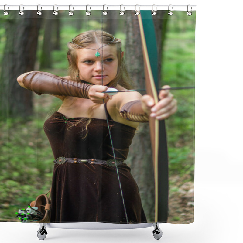 Personality  Young Lady Elf With A Long Bow Shower Curtains